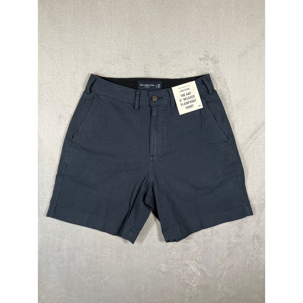 Abercrombie & Fitch 8" Relaxed Plainfront Linen Blend Shorts Navy Blue 26 NEW